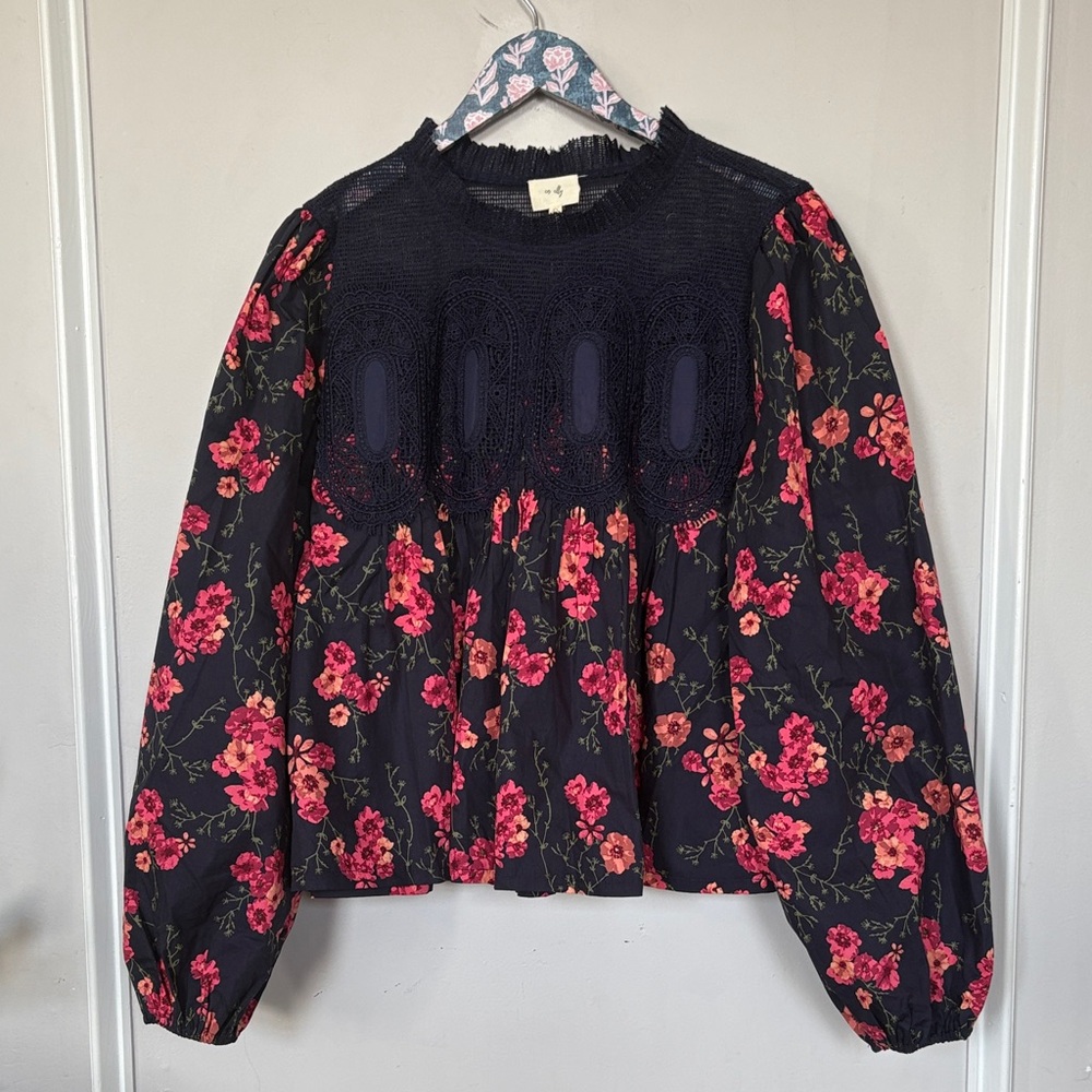 The Long-Sleeve Lace Poplin Blouse by En Elly - L